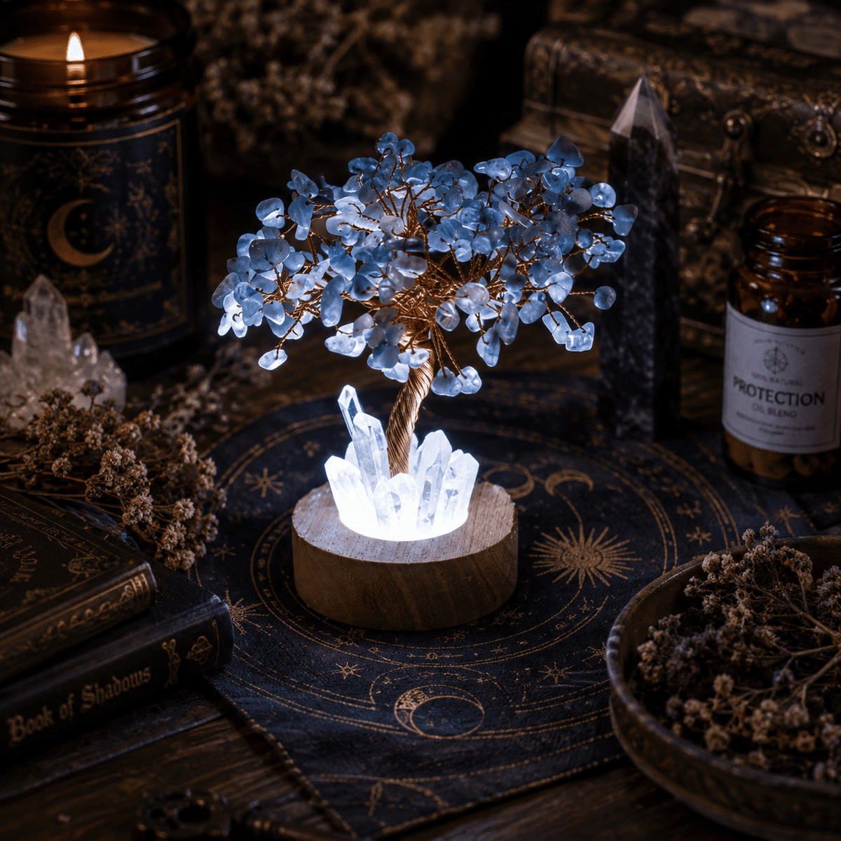 Aquamarine & Clear Quartz Crystal Tree Lamp – Thorn & Thimble