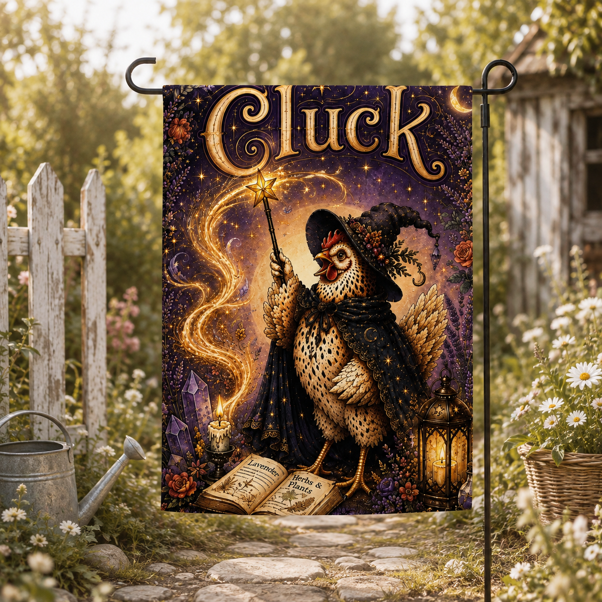 Chicken Witch with Wand Cottagecore Garden Flag – Thorn & Thimble