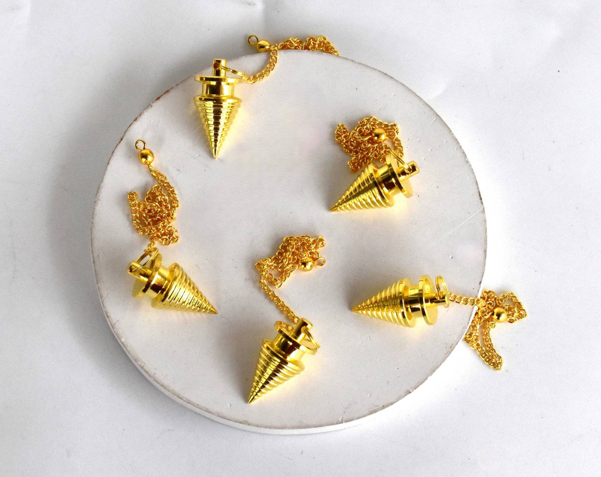 Brass Divination Pendulum – Gold Cone or Silver Ball – Thorn & Thimble