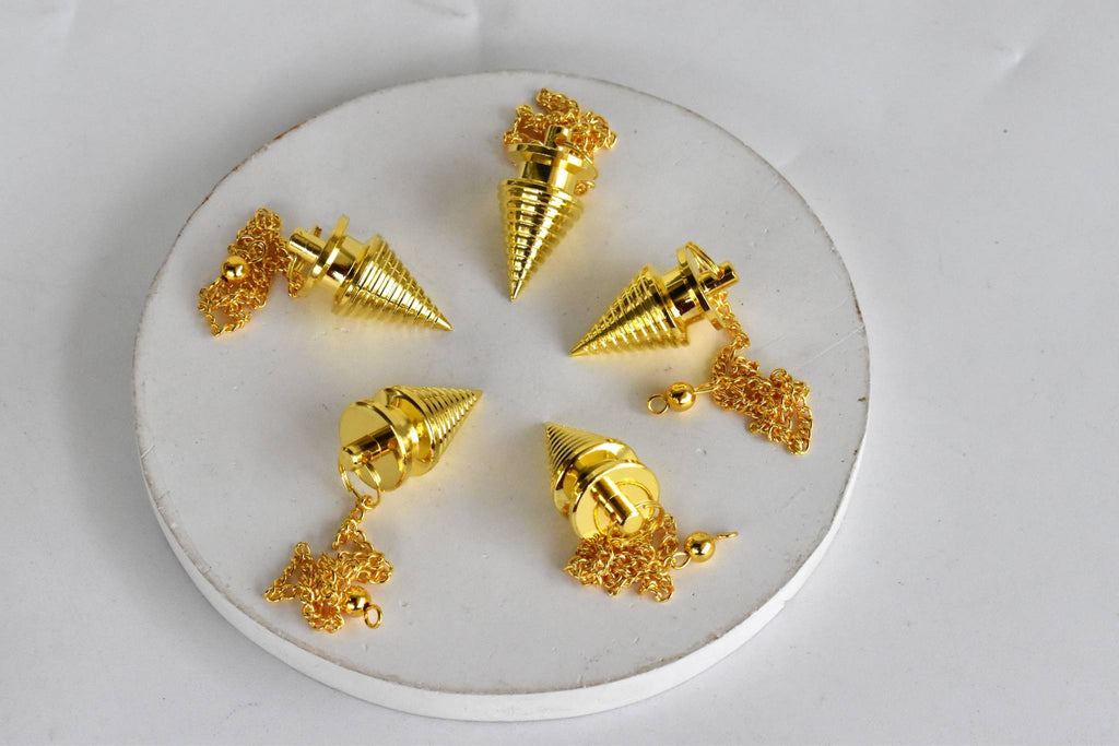 Brass Divination Pendulum – Gold Cone or Silver Ball – Thorn & Thimble