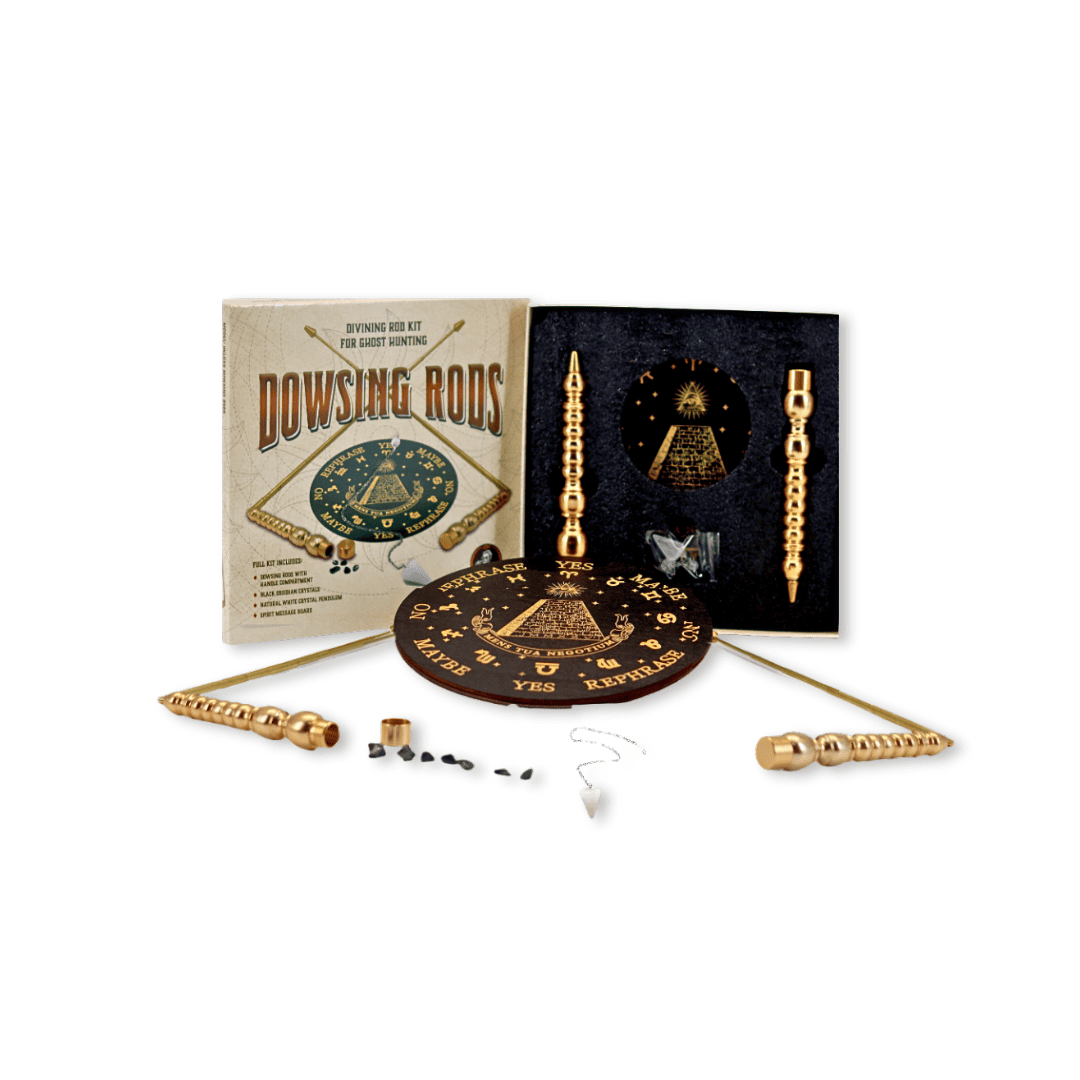 Deluxe dowsing rod kit with quartz pendulum and divination board – Thorn & Thimble