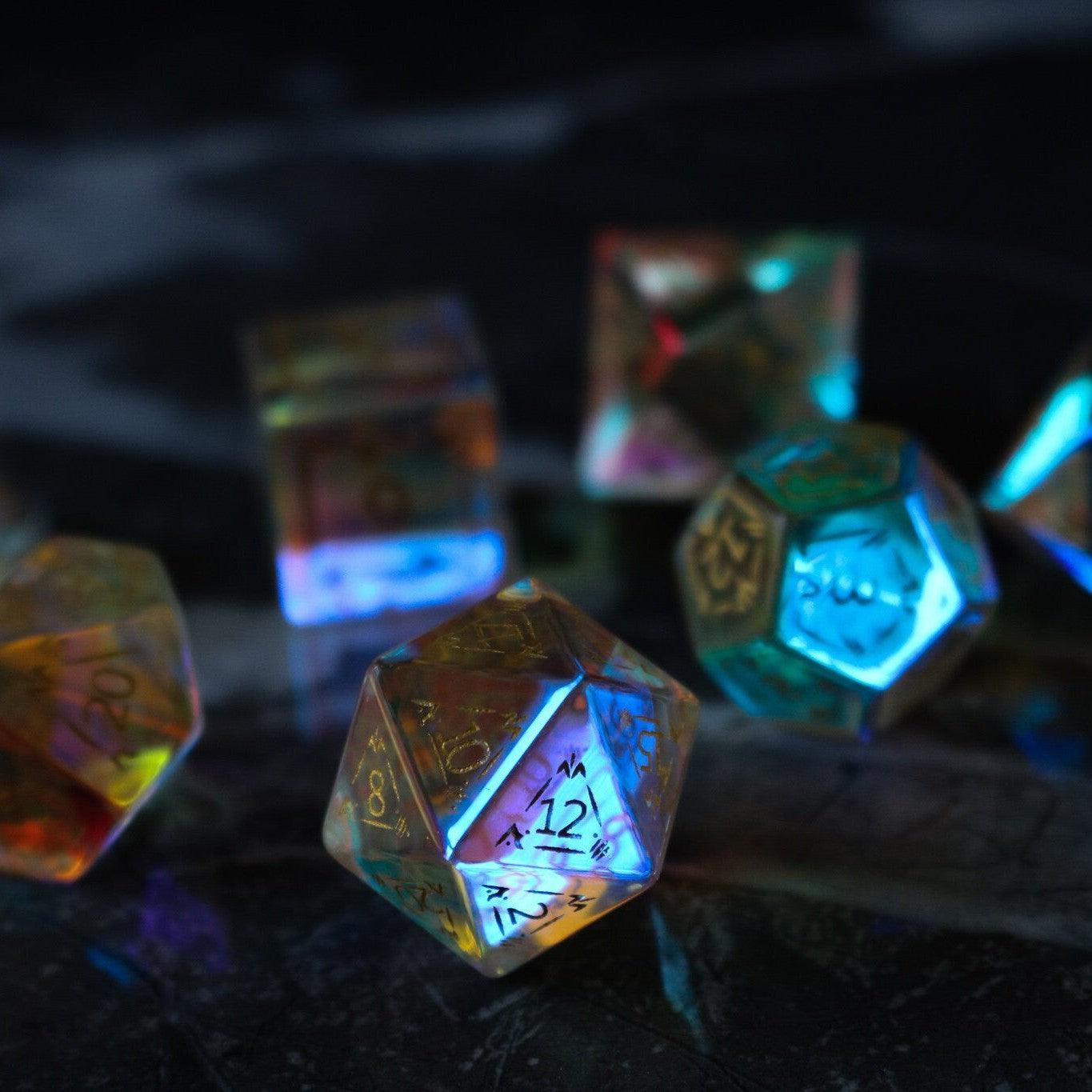 Dragon Shield Gemstone Dichroic Glass DND Dice Set