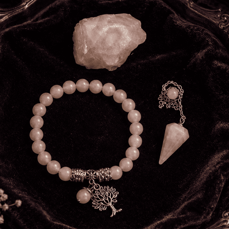 Rose Quartz Bracelet, Stone & Pendulum 3-Piece Crystal Set – Thorn & Thimble