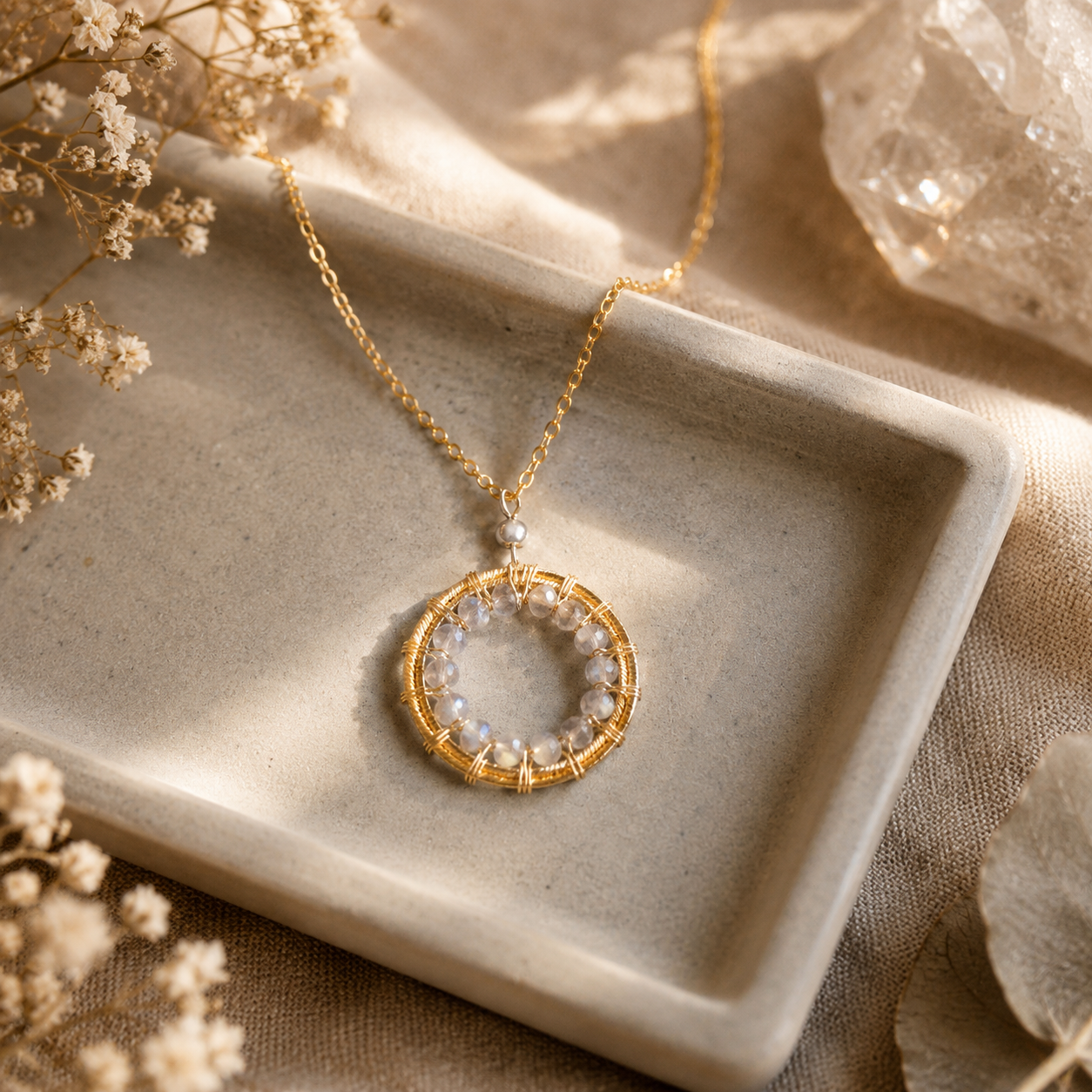 Labradorite Halo Mini Gold Pendant