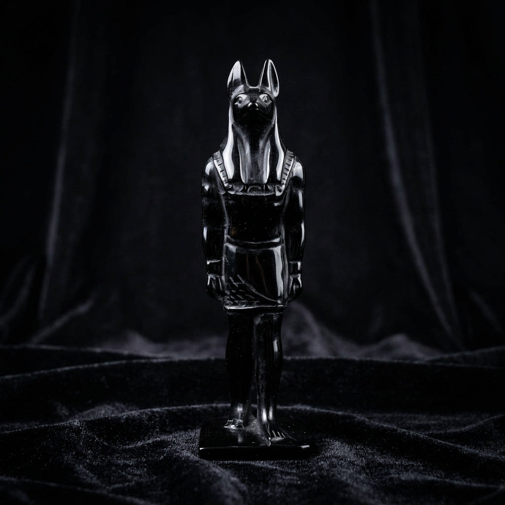 Obsidian Anubis Statue Gemstone Carving – 6" – Thorn & Thimble