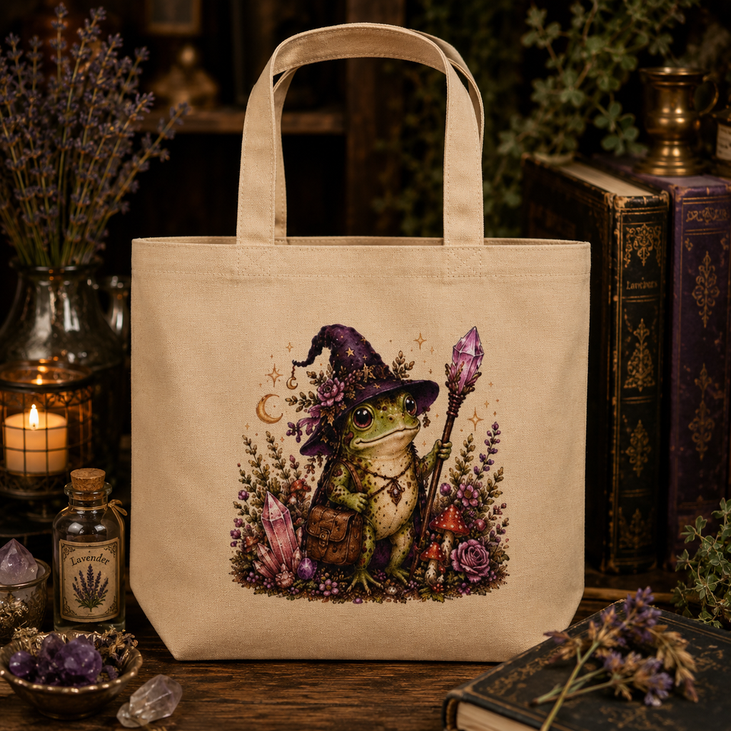 Frog Witch with Staff Cottagecore Eco Tote Bag – Thorn & Thimble