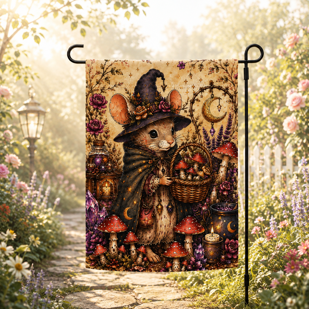 Mouse Witch Basket Garden flag