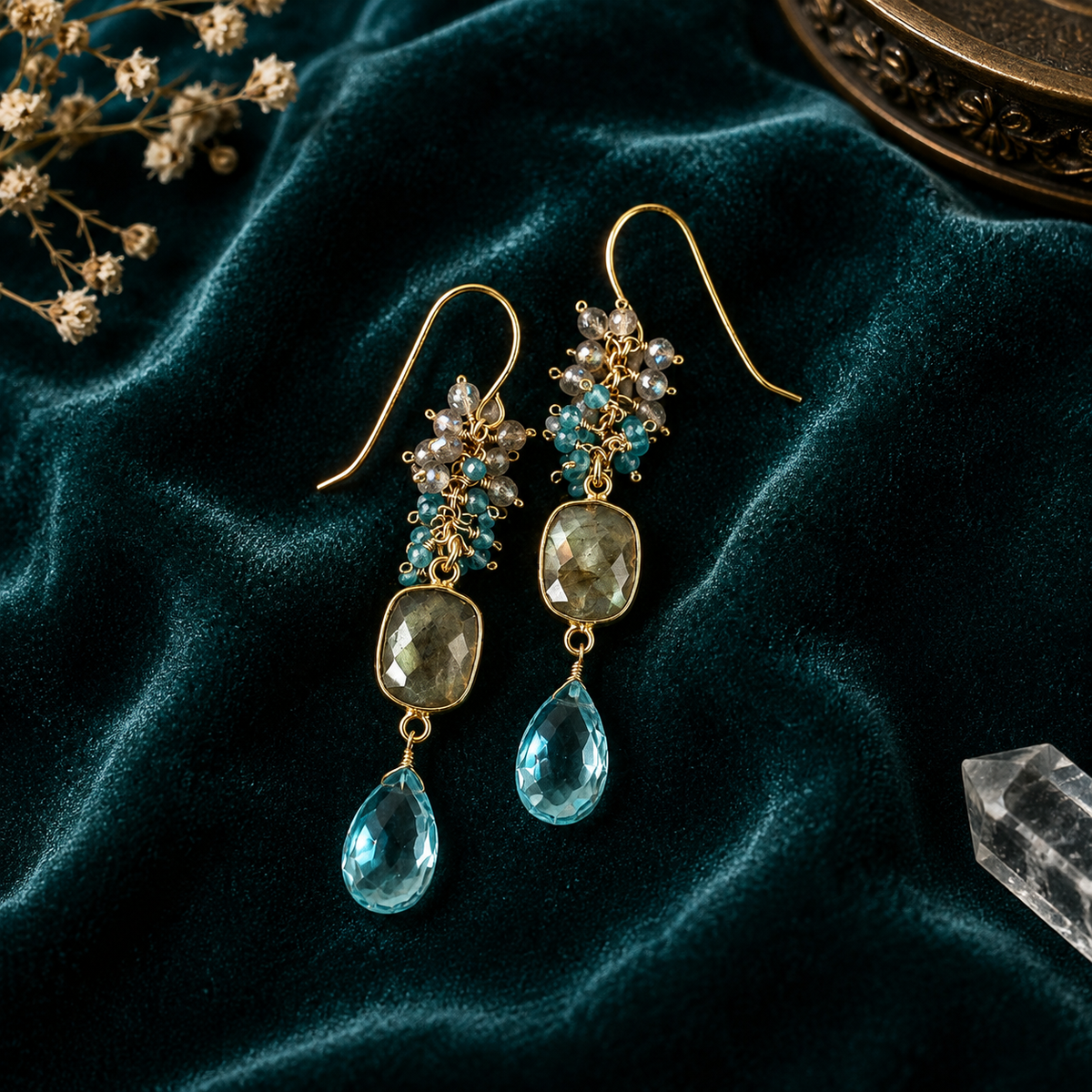Labradorite & Blue Quartz Bezel Cluster Earrings – Thorn & Thimble