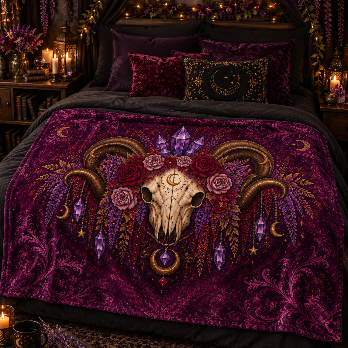 Ram Skull Gothic Boho Throw Blanket – Thorn & Thimble