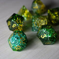 Green Poison Forge Fire Cracked Glass DND Dice Set