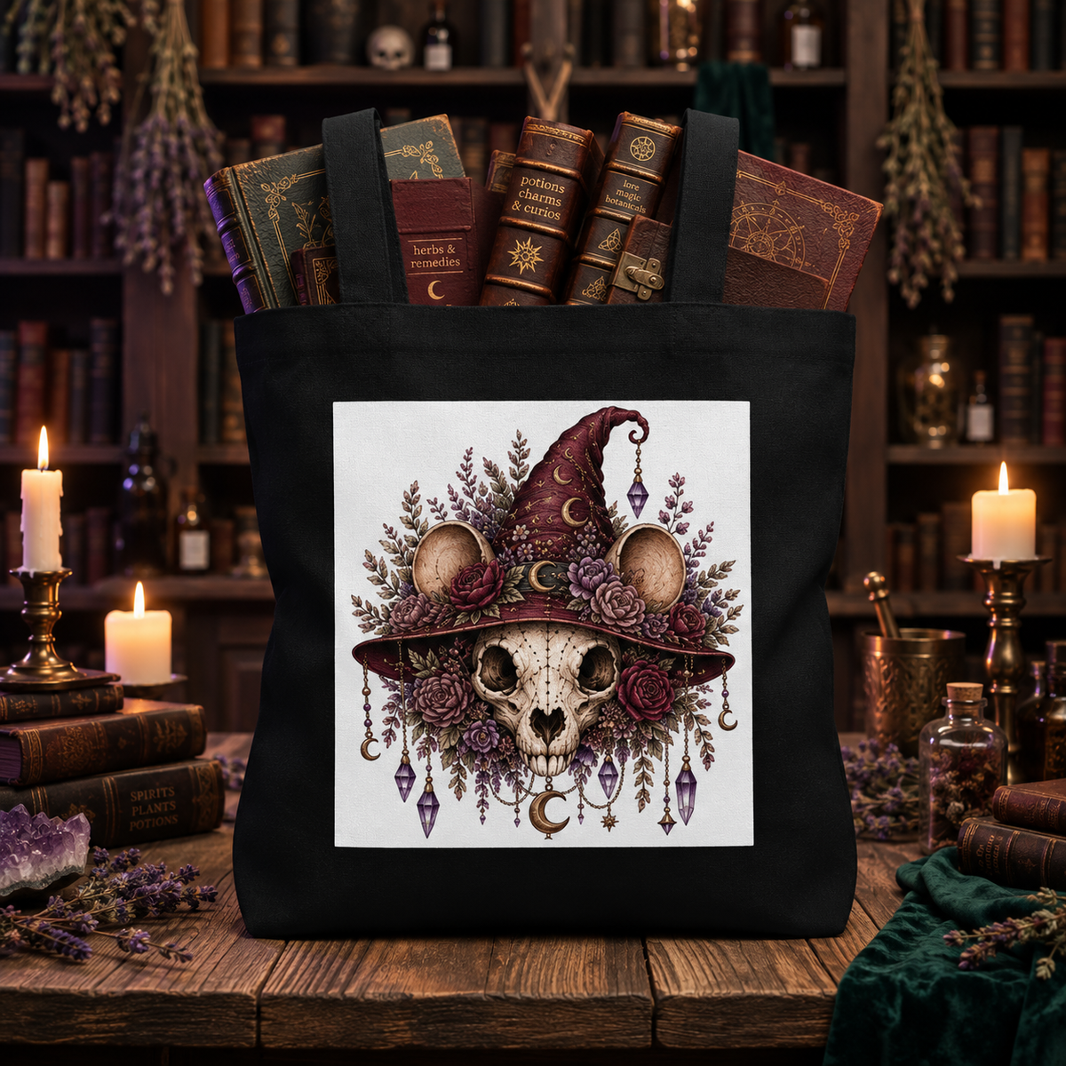 Mouse Skull Gothic Botanical Eco Tote Bag – Thorn & Thimble
