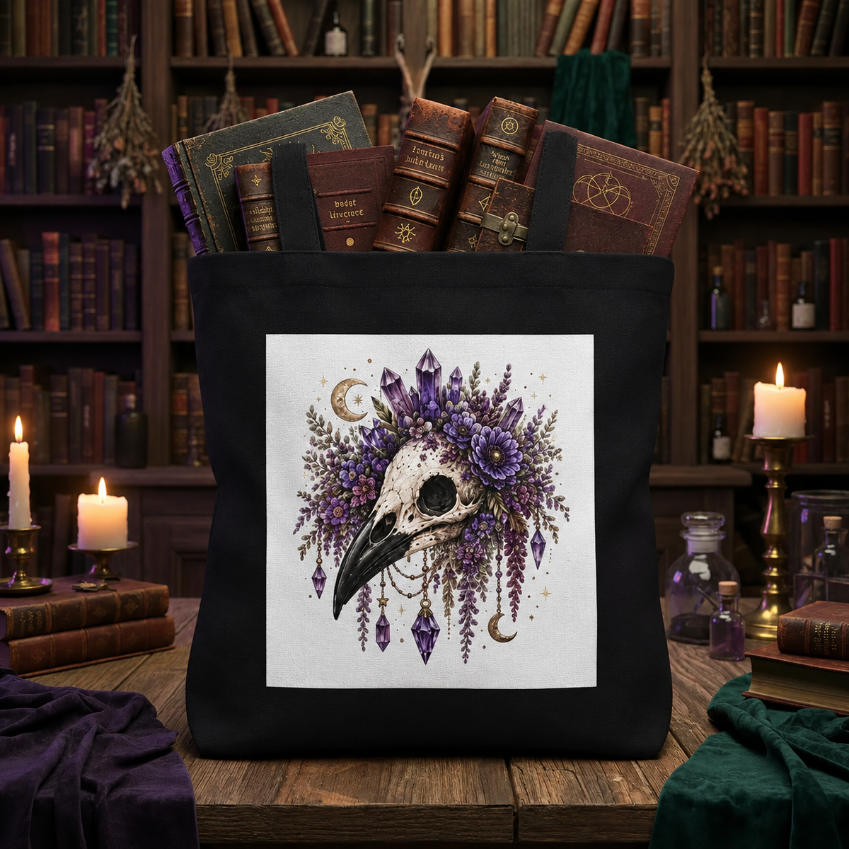Raven Skull Gothic Botanical Eco Tote Bag – Thorn & Thimble