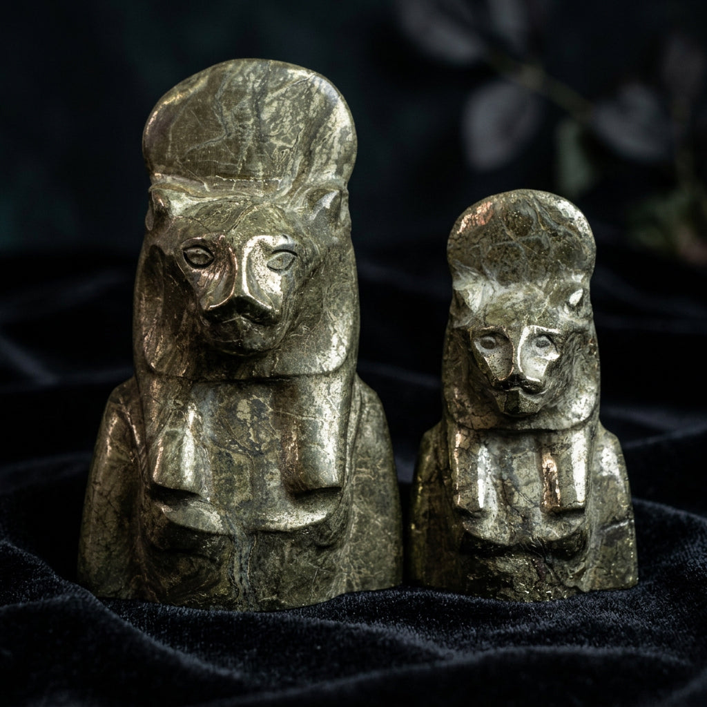 Pyrite Sekhmet Goddess Gemstone Carving – Thorn & Thimble
