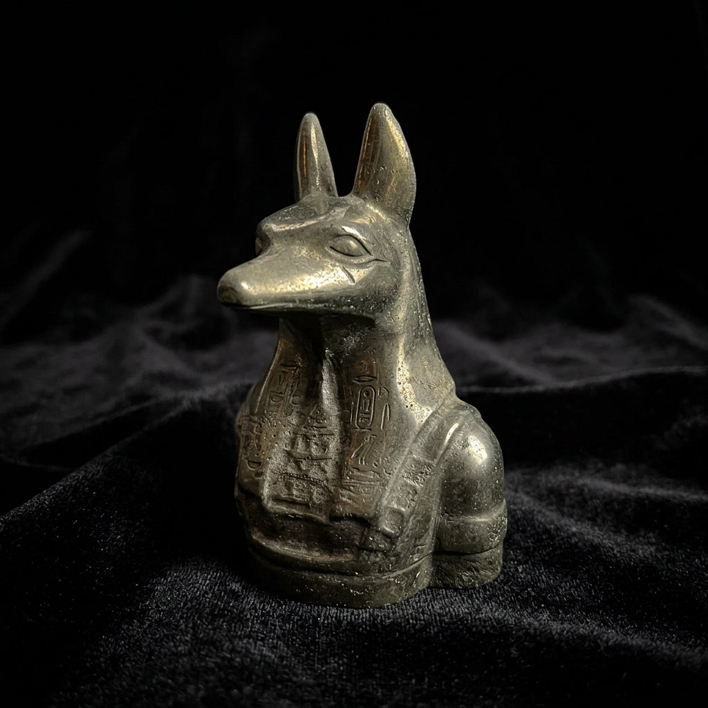 Pyrite Anubis Bust Gemstone Carving – 4" – Thorn & Thimble