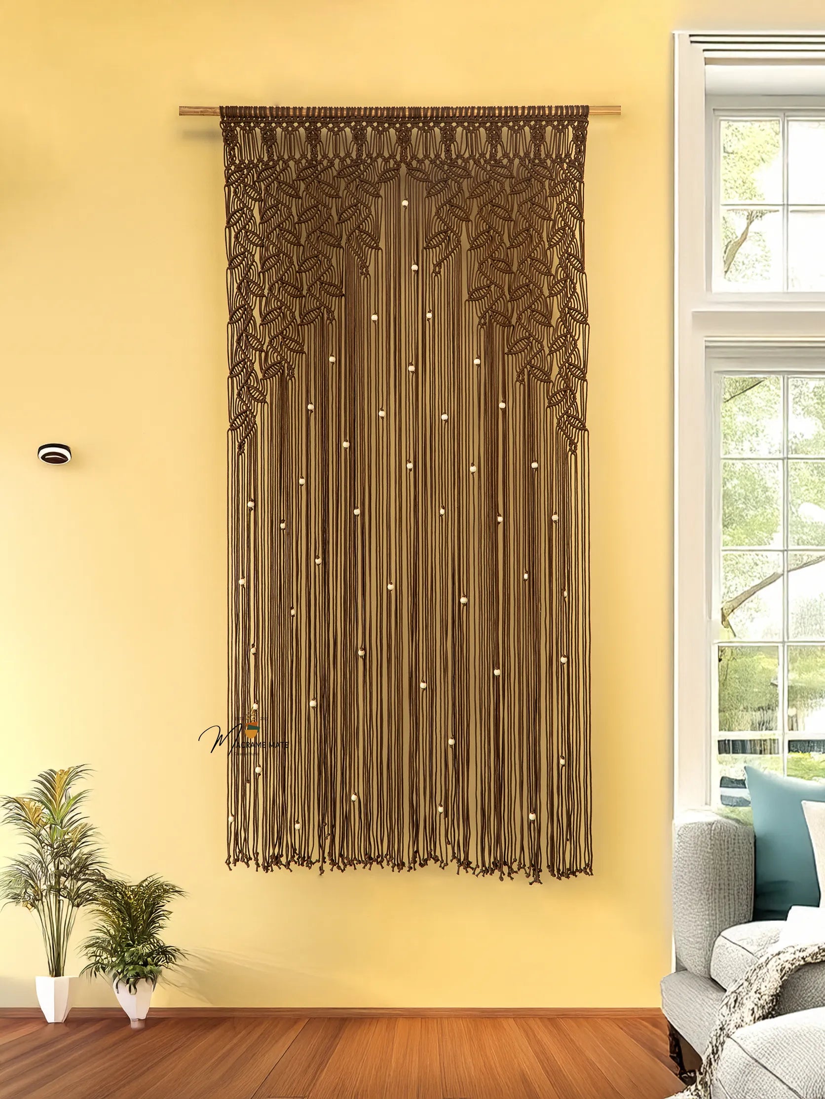 Indigo Brown Macrame Leaf Door Curtain