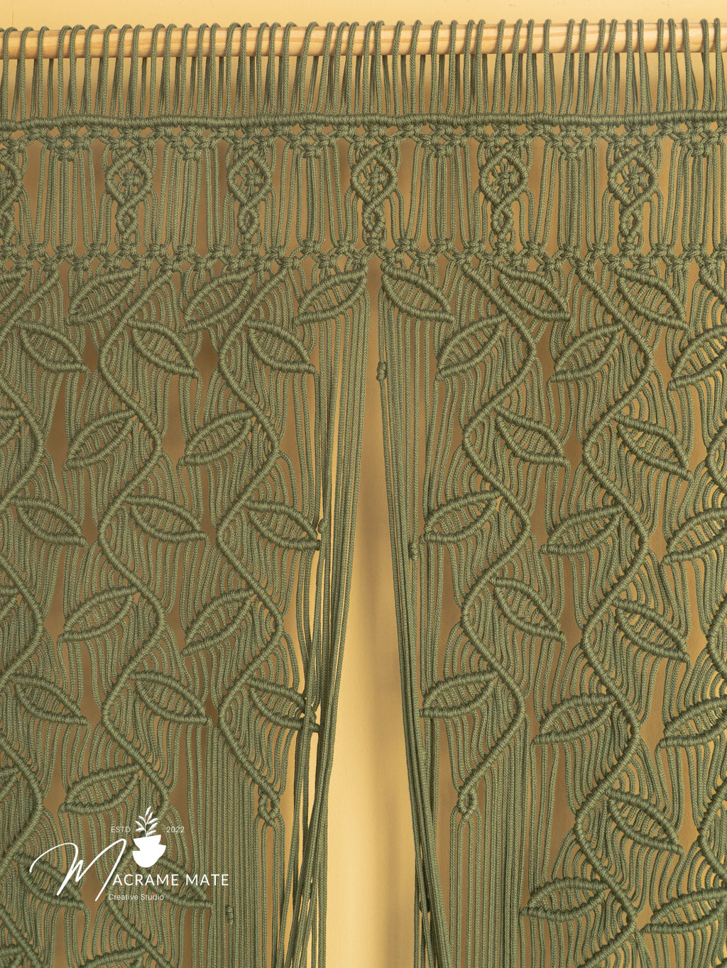 Indigo Olive Green Macrame Leaf Door Curtain