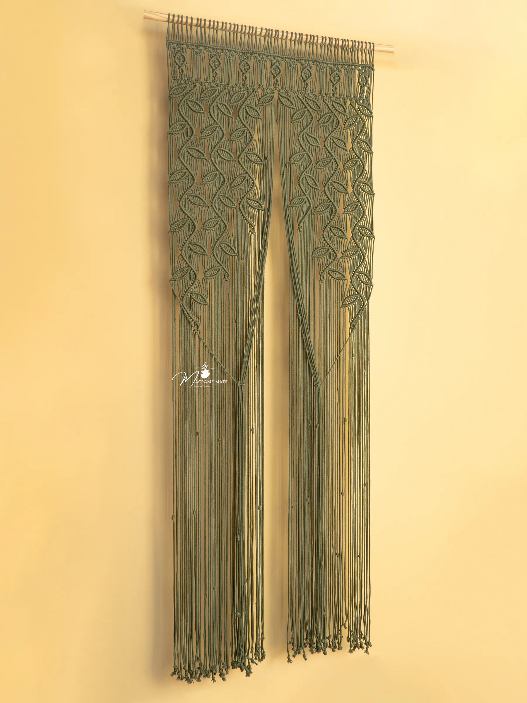 Indigo Olive Green Macrame Leaf Door Curtain