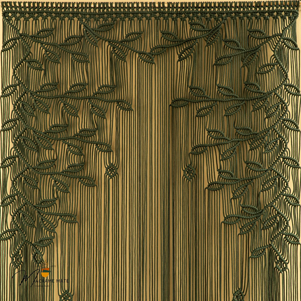 Juno Dark Green Macrame Leaf Door Curtain