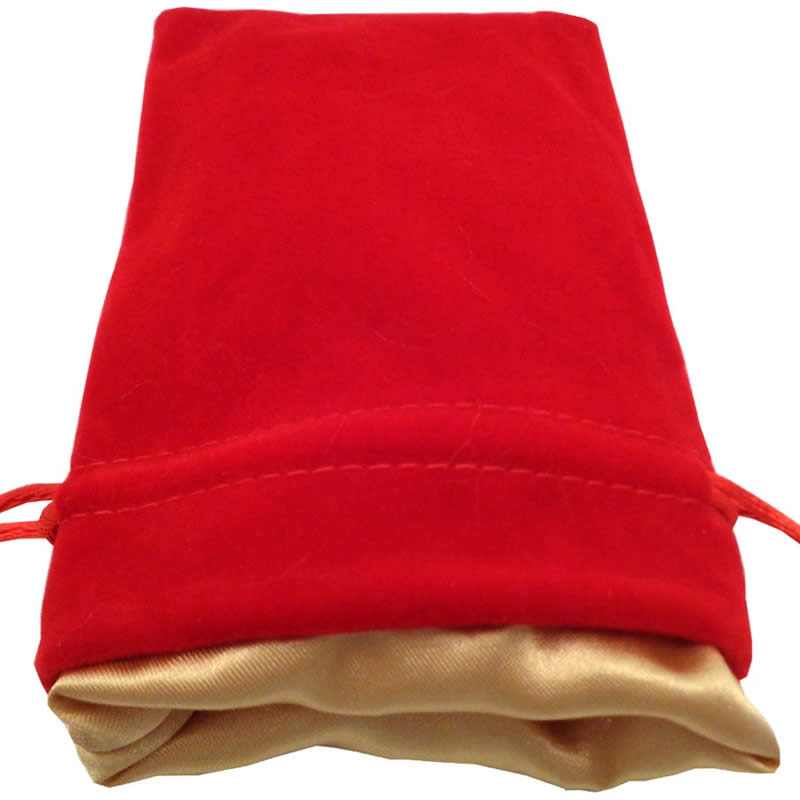 Red Velvet Dice Bag with Gold Satin Lining 4in x 6in