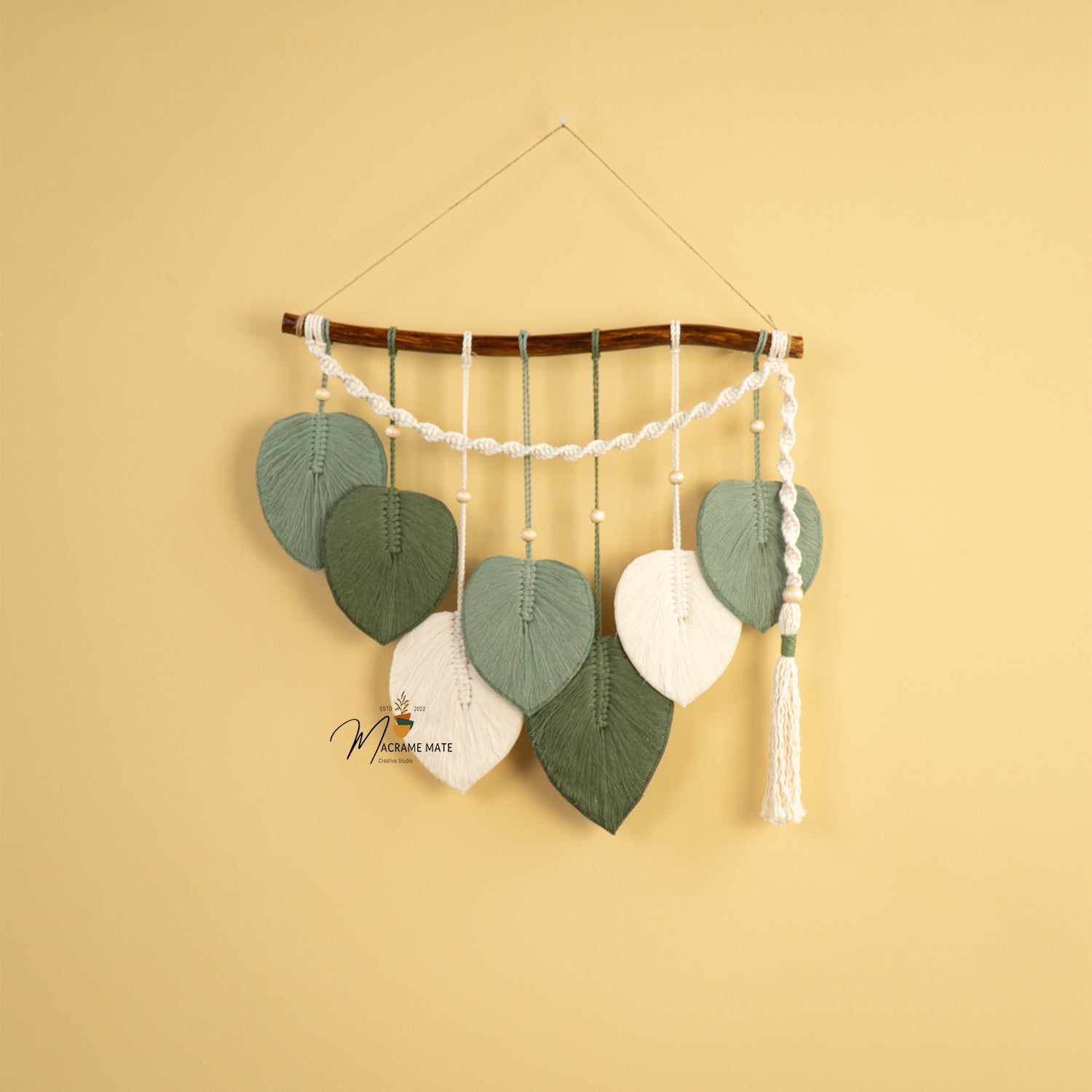 Macrame Leaf Hanging Tassel Tone Green