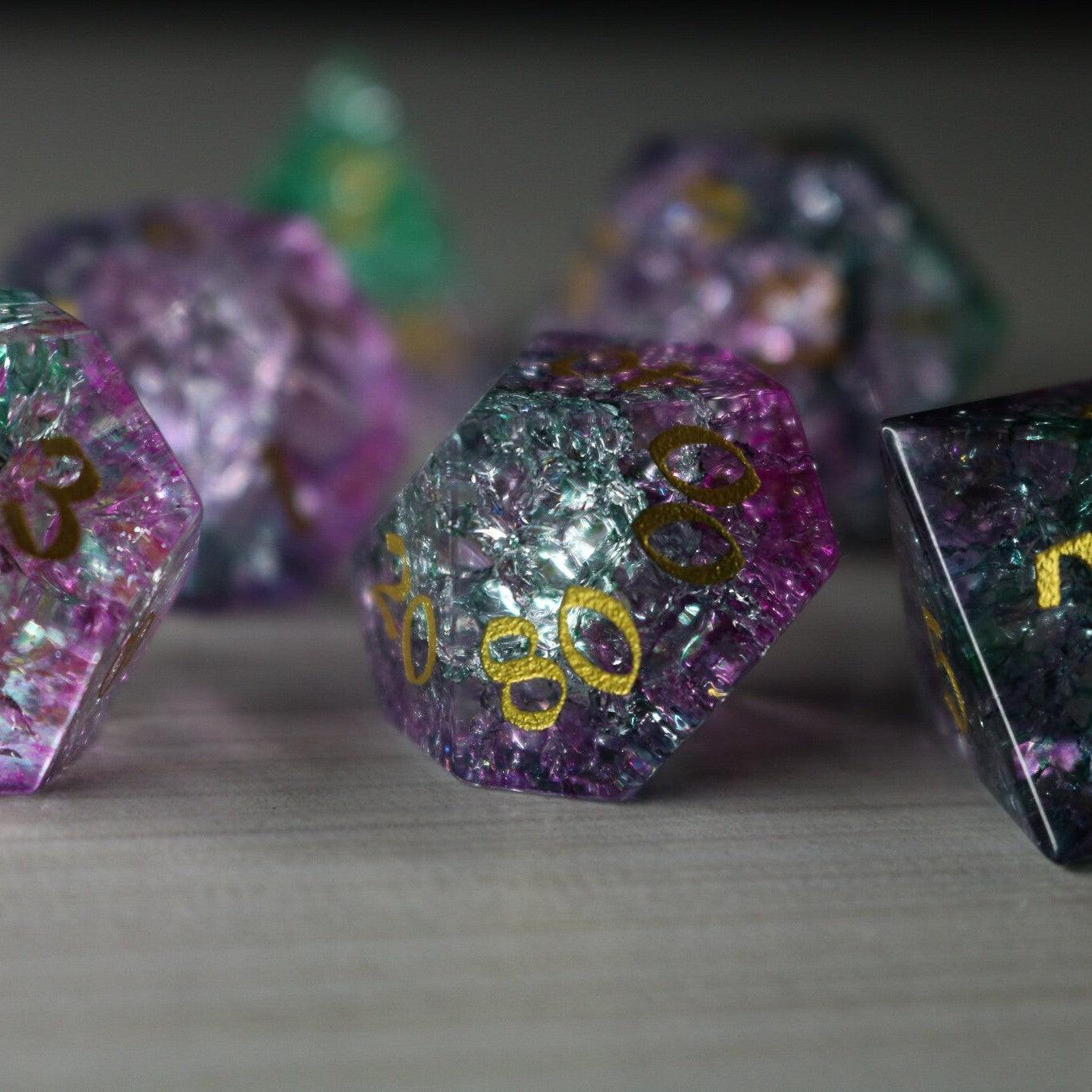 Moon Gate Purple Forge Fire Glass DND Dice Set