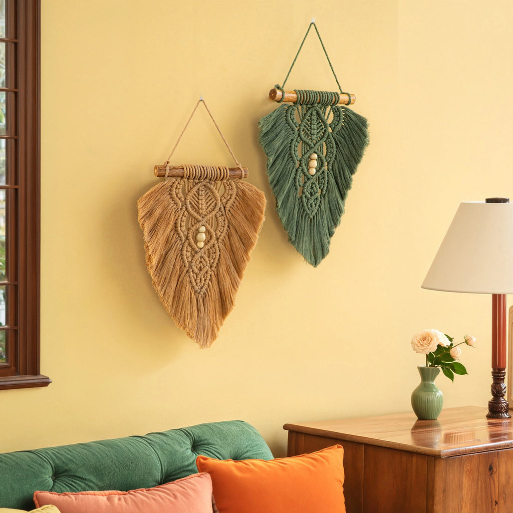 Olive Green and Latte Macrame Leaf Wall Hanging Set