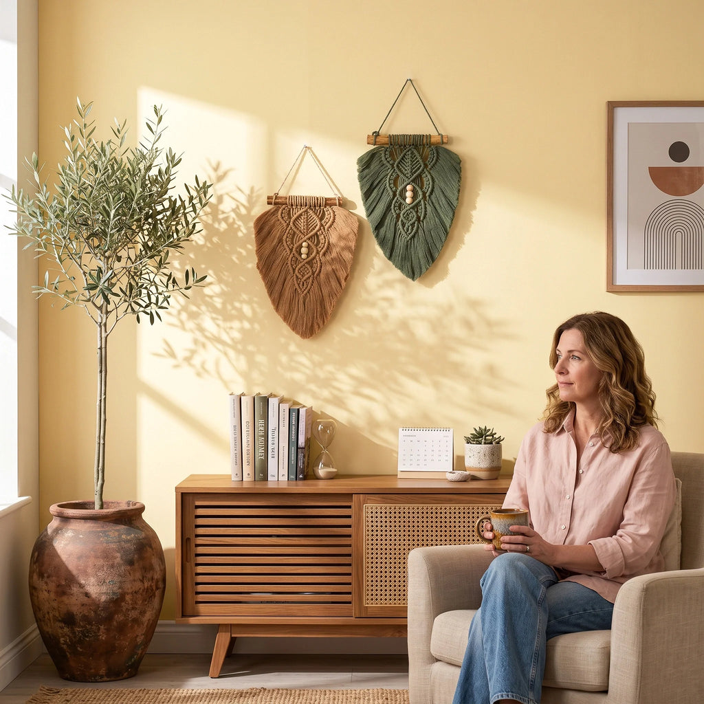 Olive Green and Latte Macrame Leaf Wall Hanging Set