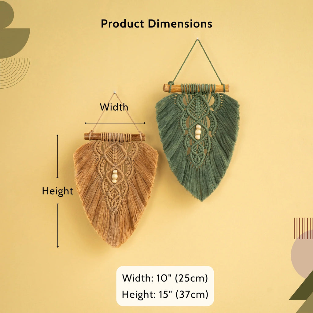 Olive Green and Latte Macrame Leaf Wall Hanging Set