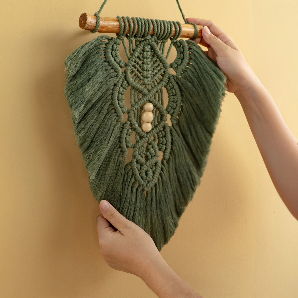 Olive Green and Latte Macrame Leaf Wall Hanging Set
