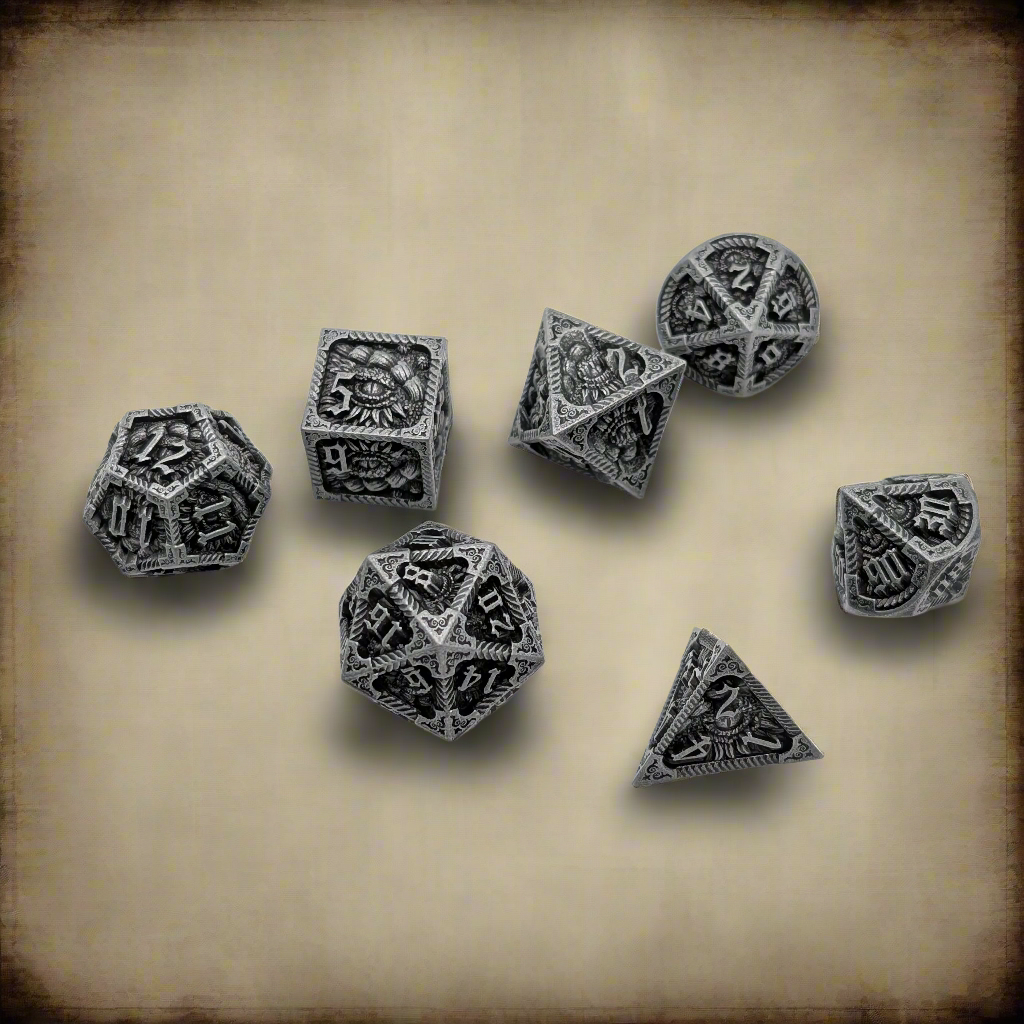 Elder Scroll (Silver) - 7-Piece RPG Dice Set – Thorn & Thimble