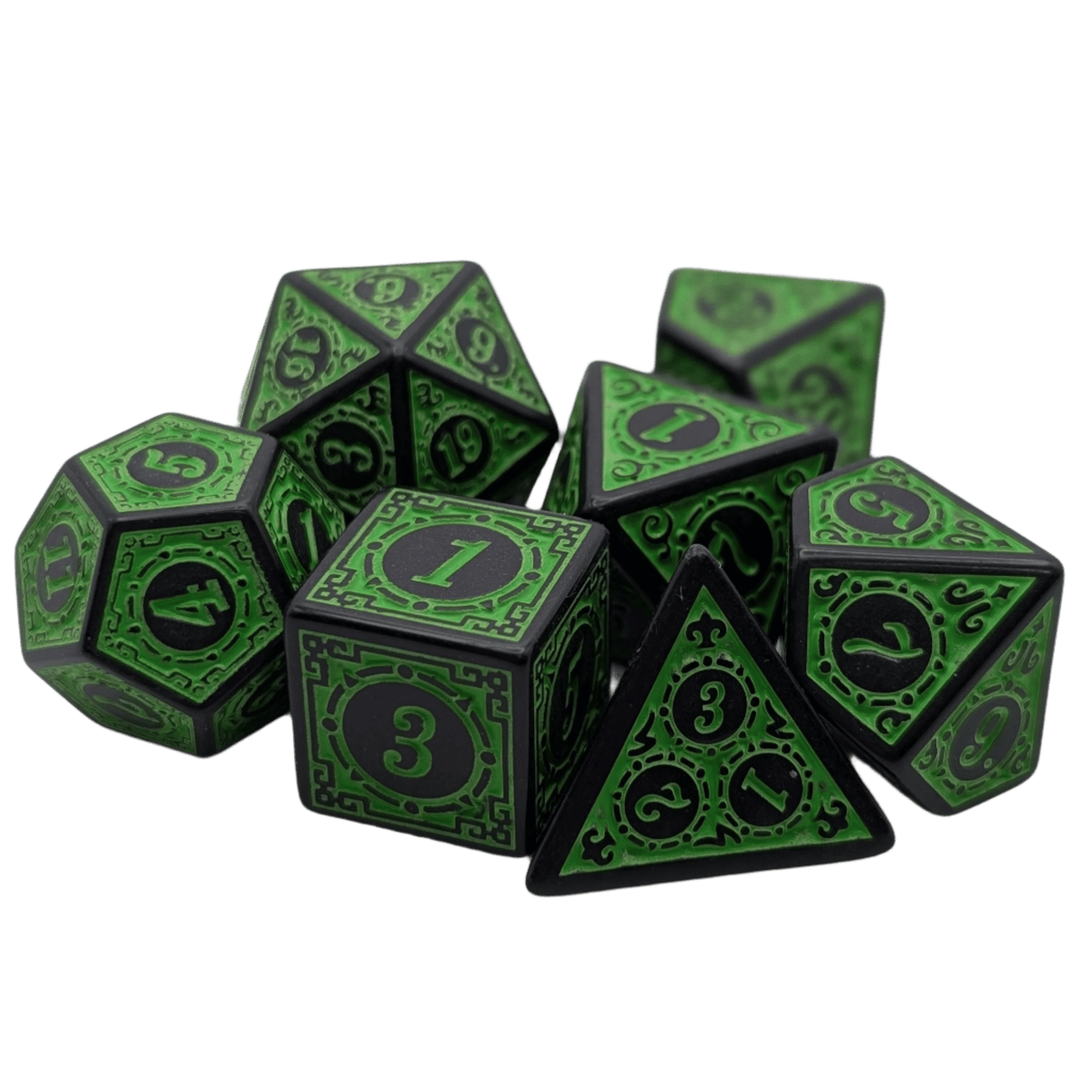 Magic Flame - Green - 7-Piece RPG Dice Set – Thorn & Thimble