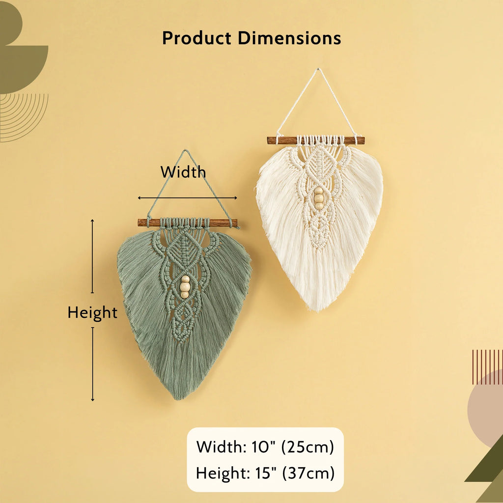 Sage Green and Natural Macrame Leaf Wall Hanging Set