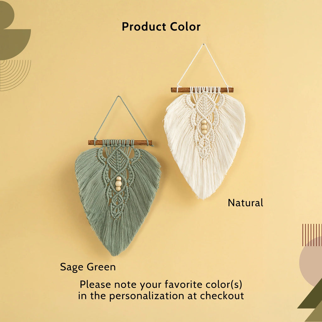 Sage Green and Natural Macrame Leaf Wall Hanging Set