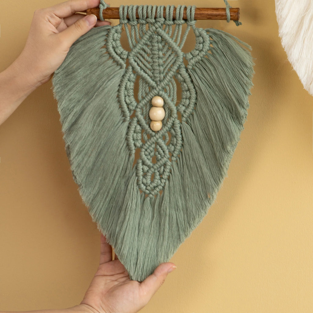 Sage Green and Natural Macrame Leaf Wall Hanging Set