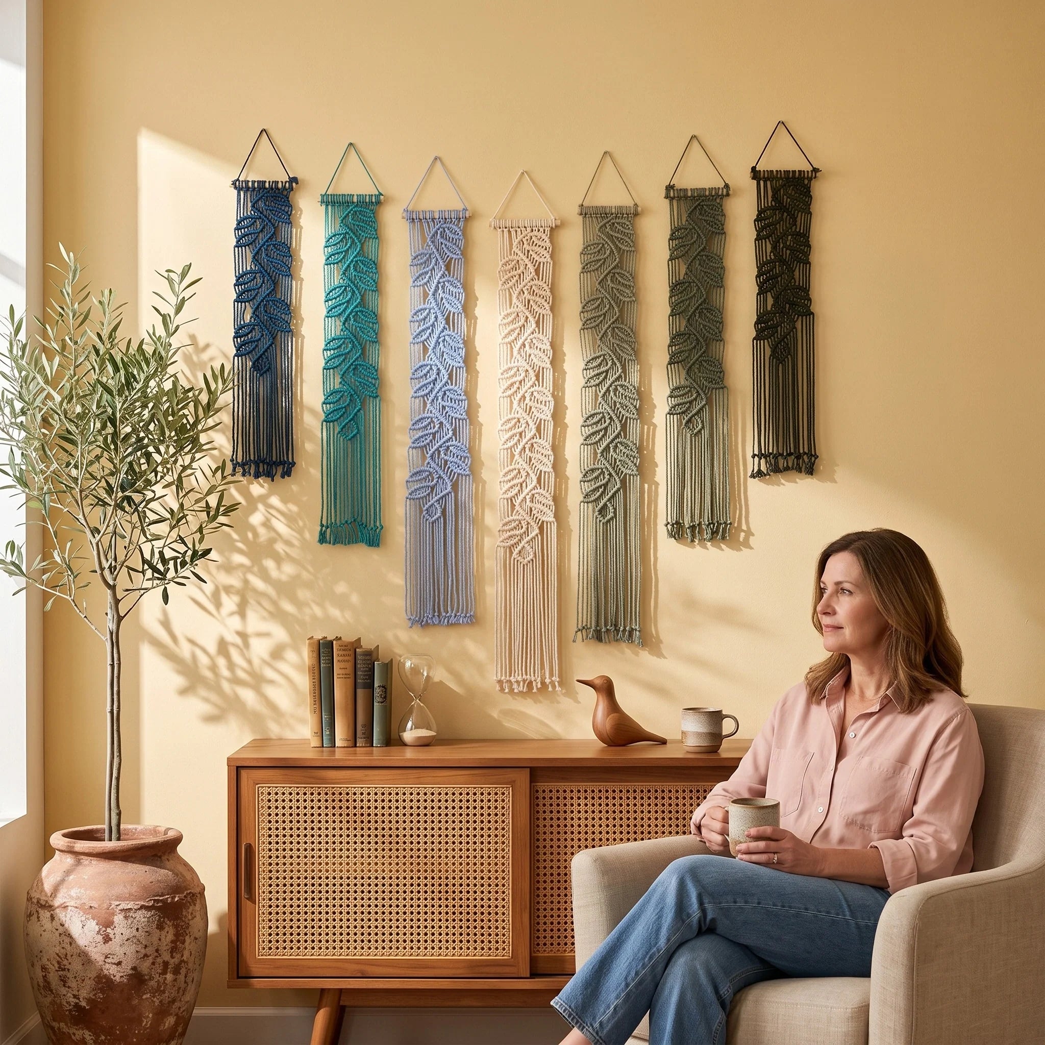 Vela Vertical Macrame Wall Hanging - Blue & Green