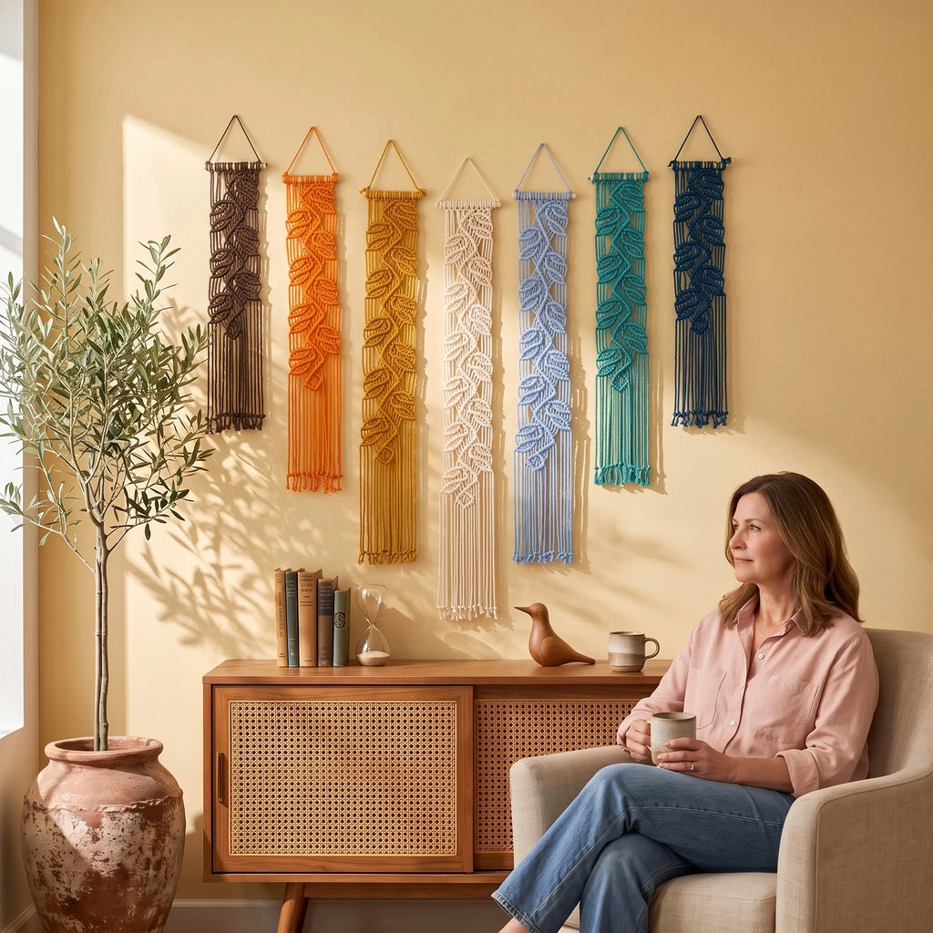 Vela Vertical Macrame Wall Hanging - Earth & Blue