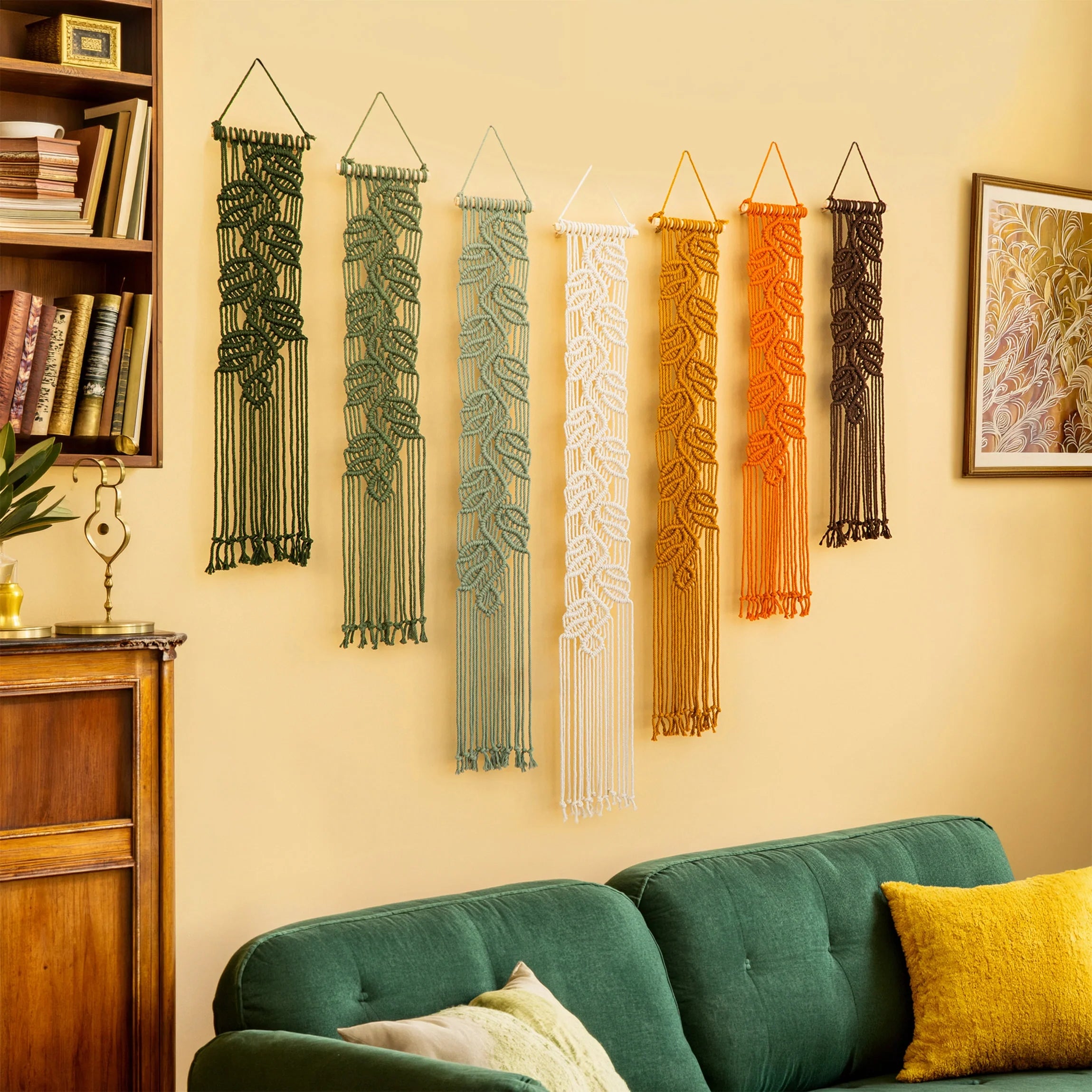 Vela Vertical Macrame Wall Hanging - Green & Earth