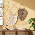 White and Taupe Macrame Leaf Wall Hanging Set