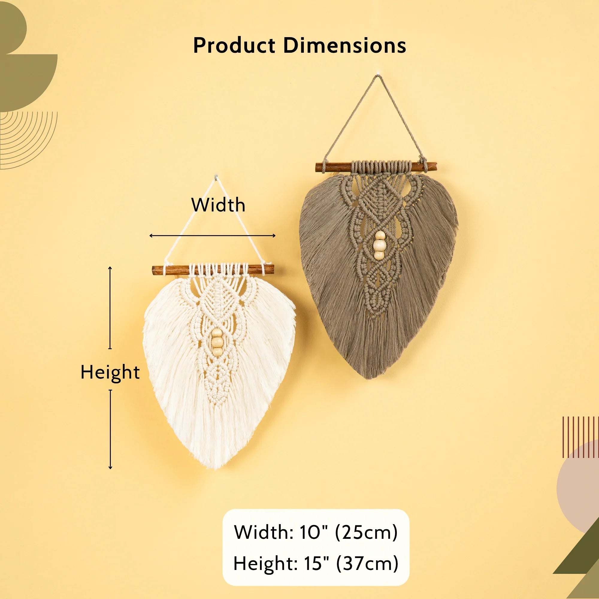 White and Taupe Macrame Leaf Wall Hanging Set