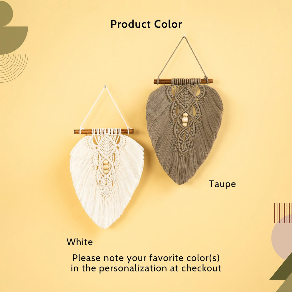 White and Taupe Macrame Leaf Wall Hanging Set