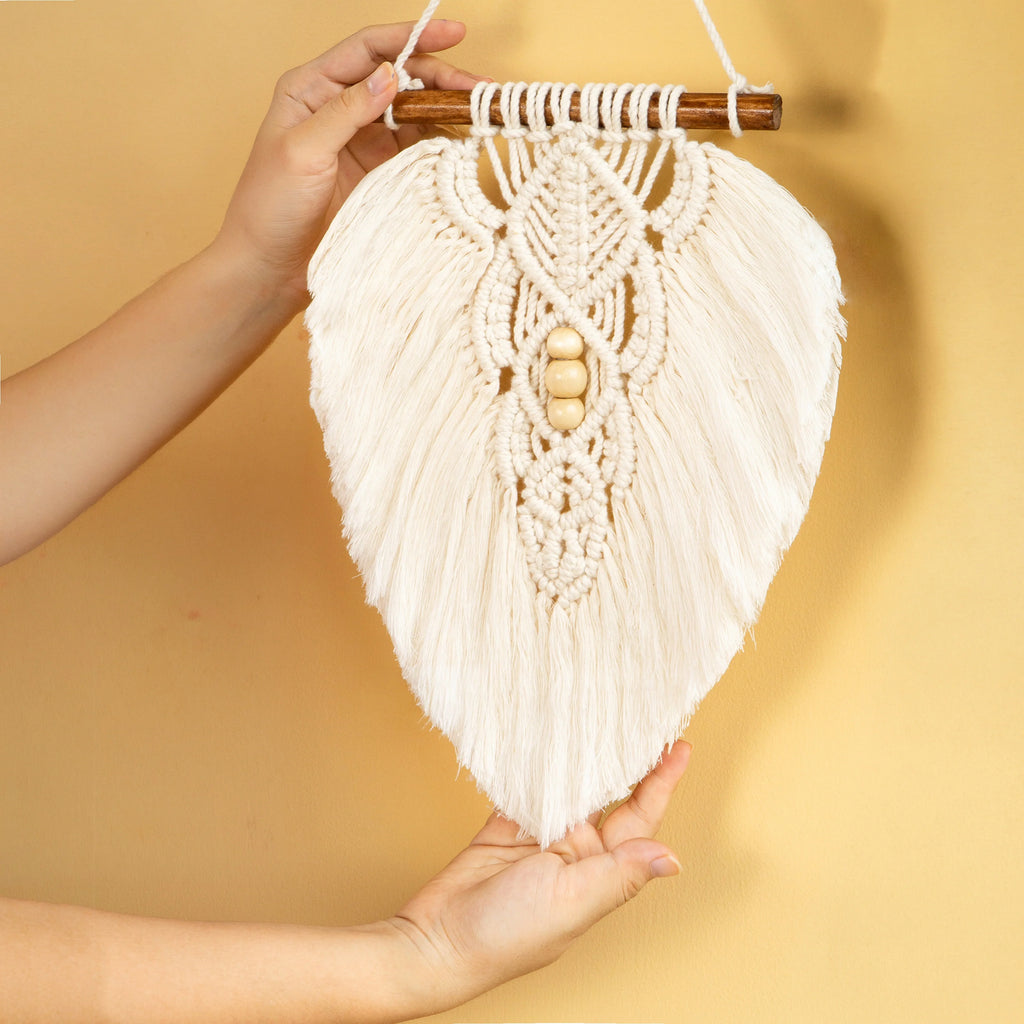 White and Taupe Macrame Leaf Wall Hanging Set