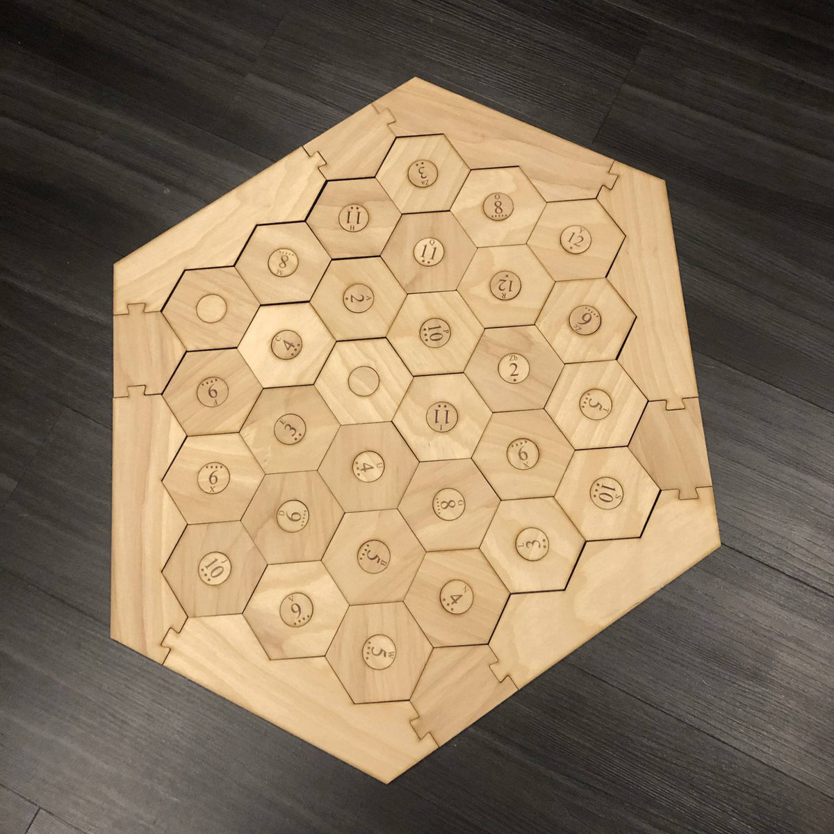 5-6 Player Catan Compatible Board Set with Laser Etched Terrain, Border and Number Pieces – Thorn & Thimble