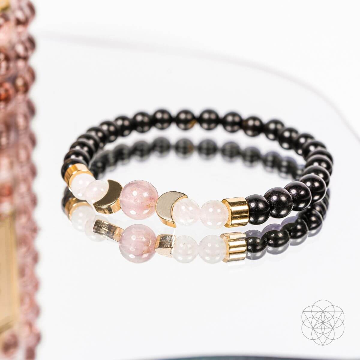 Shungite, Rose Quartz & Moonstone Bracelet