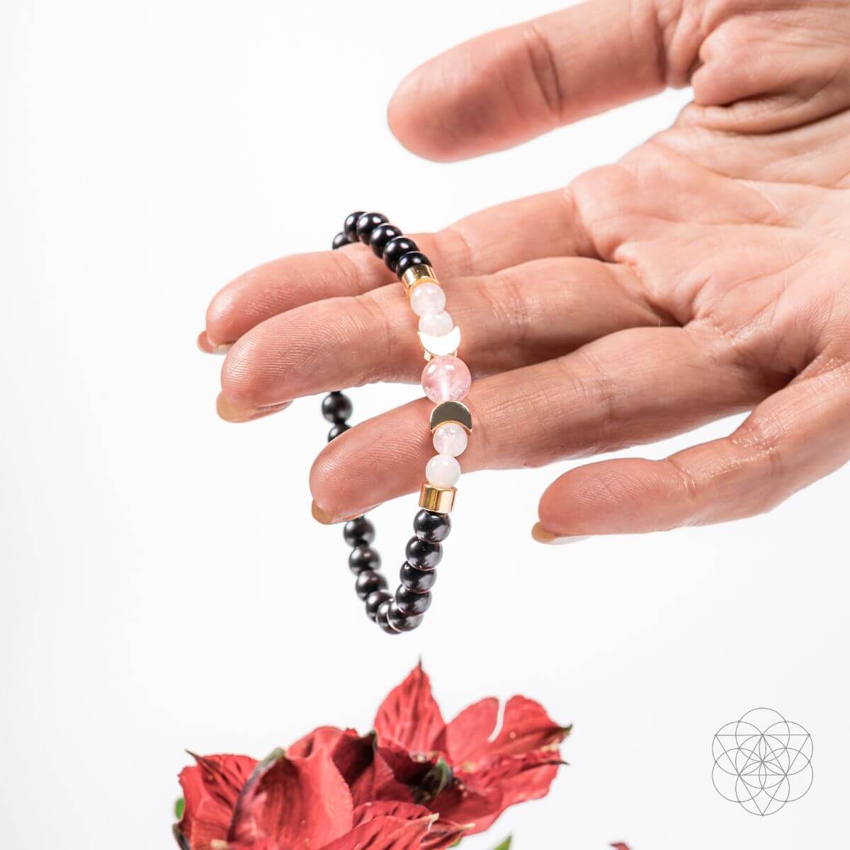 Shungite, Rose Quartz & Moonstone Bracelet