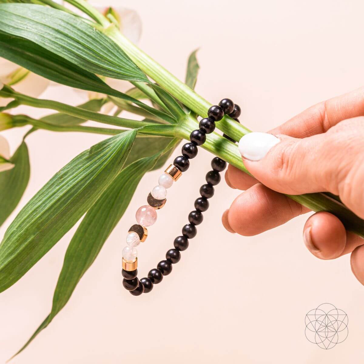 Shungite, Rose Quartz & Moonstone Bracelet