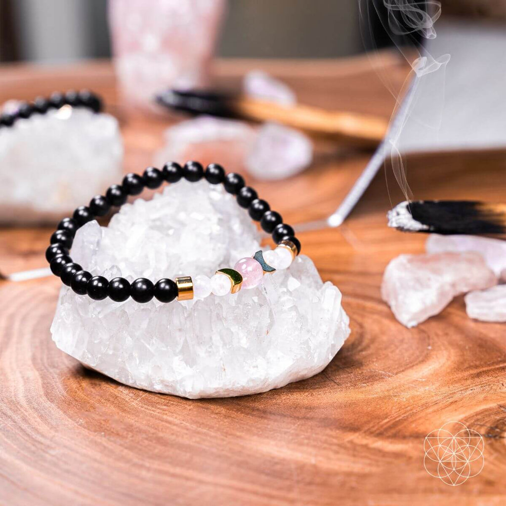 Shungite, Rose Quartz & Moonstone Bracelet
