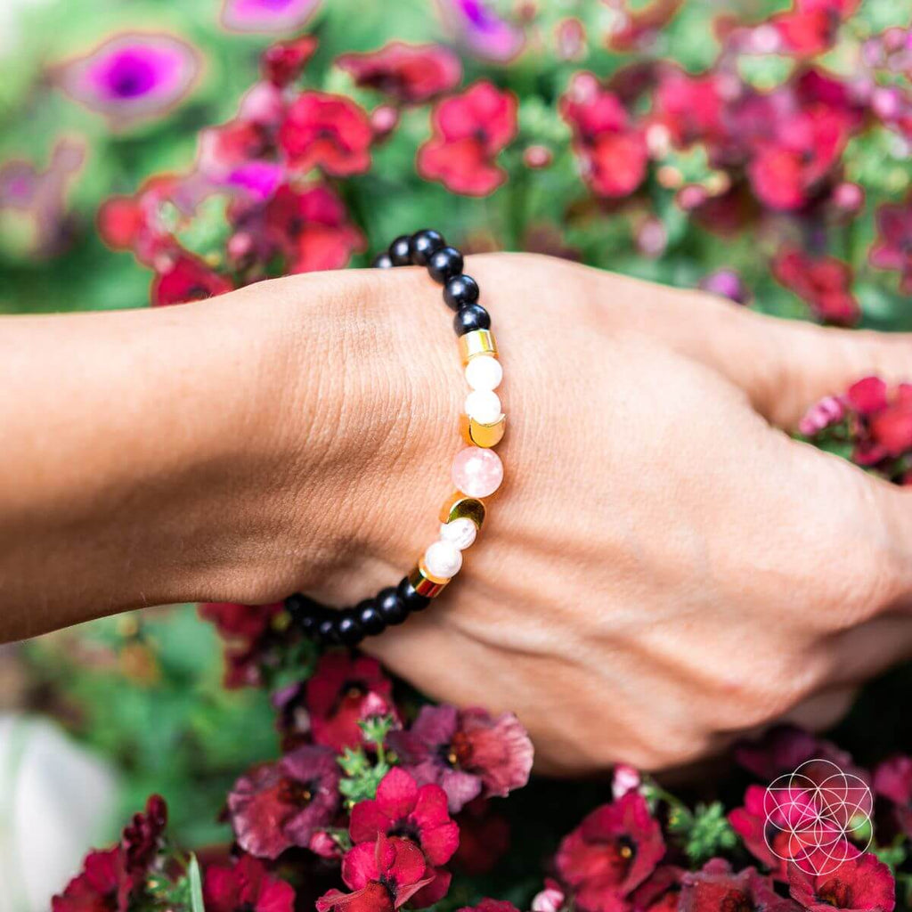 Shungite, Rose Quartz & Moonstone Bracelet