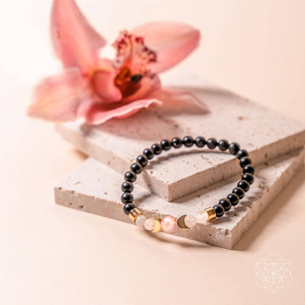 Shungite, Rose Quartz & Moonstone Bracelet
