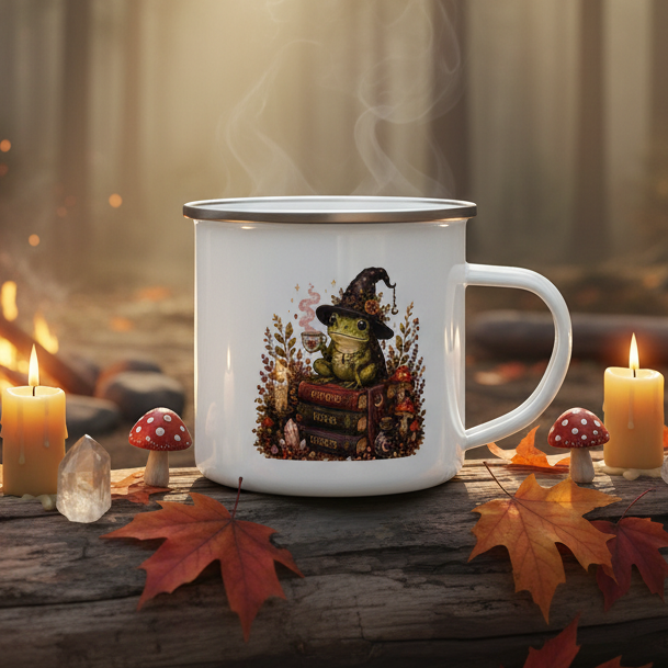 Frog Witch Tea Time Enamel Mug
