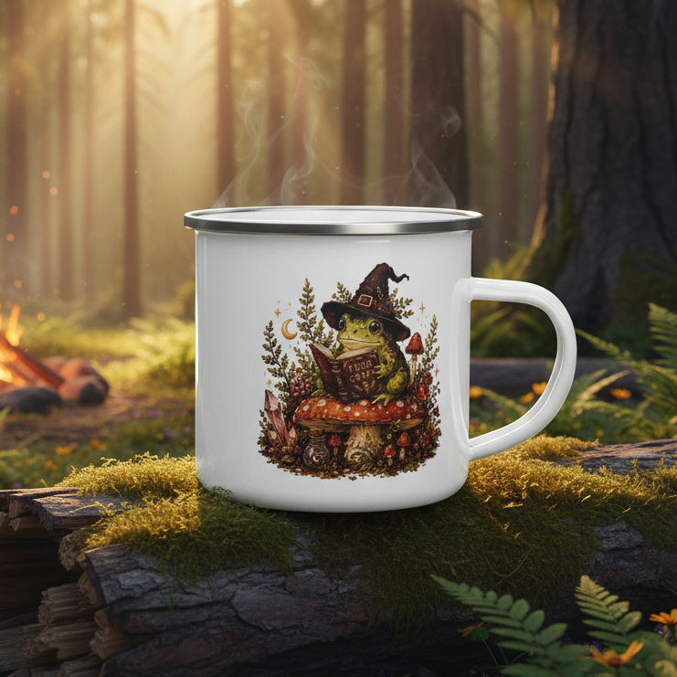 Frog Witch Book Enamel Mug